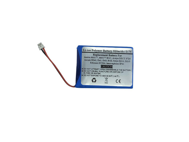 920mAh 3.7V Replacement Battery for Aastra 660177, 660177/R1C, Ascom 9D41, D41, D43, R1D, Avaya DECT 3720, Ericsson DT390, Innovaphone IP61, Swyx...