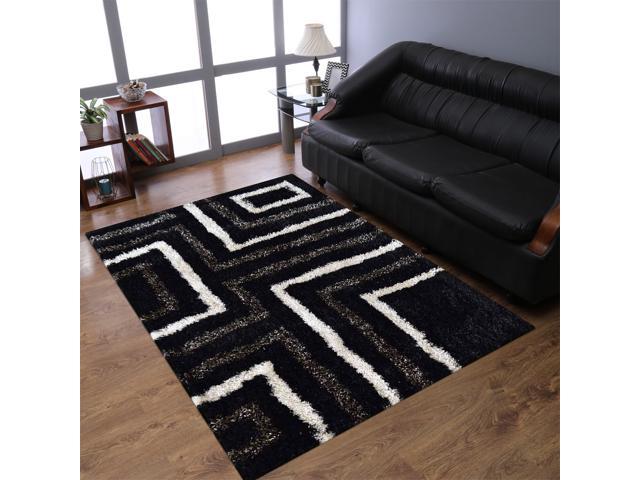 Photos - Area Rug Rugsotic Carpets Hand Tufted Shag Polyester 8'x10'  Geometric Blac