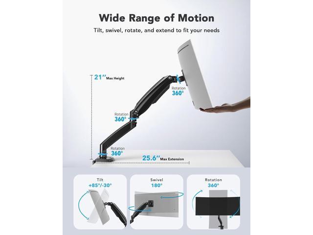 HUANUO Single Monitor Arm Holds 26.48 lbs, Ultrawide Computer Monitor Stand for 35 inch Screens, Upgraded Adjustable Monitor Mount with USB,...