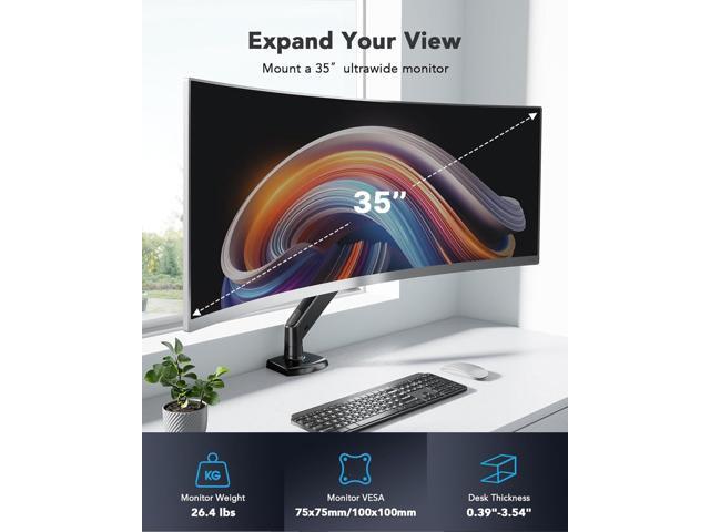 HUANUO Single Monitor Arm Holds 26.48 lbs, Ultrawide Computer Monitor Stand for 35 inch Screens, Upgraded Adjustable Monitor Mount with USB,...