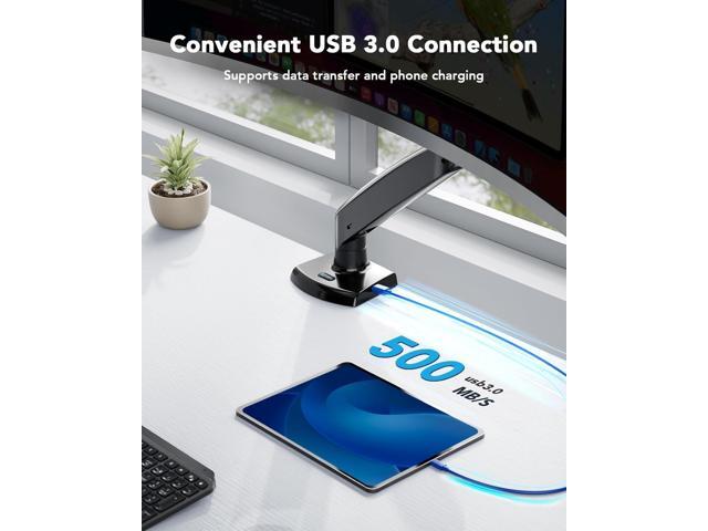 HUANUO Single Monitor Arm Holds 26.48 lbs, Ultrawide Computer Monitor Stand for 35 inch Screens, Upgraded Adjustable Monitor Mount with USB,...