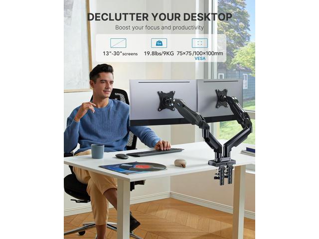 HUANUO Dual Monitor Stand - Full Adjustable Monitor Desk Mount Swivel Vesa Bracket with C Clamp, Grommet Mounting Base for 13 to 30 Inch Computer...