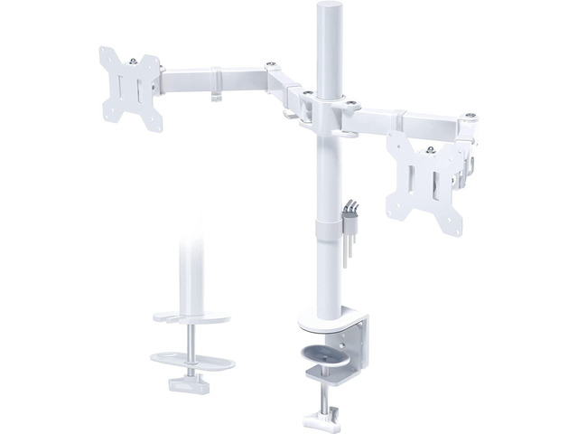 BONTEC Dual Monitor Desk Mount, 13-27 Inch, 22lbs, VESA 75x75/100x100,White Full Motion Adjustable Stand, Heavy Duty Arms, C Clamp and Grommet...