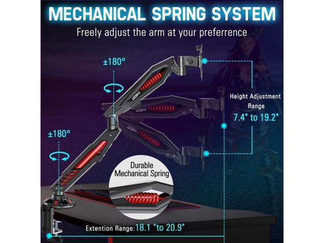 MOUNT PRO Single Gaming Monitor Stand - Mechanical Spring Monitor Mount, Adjustable Gaming Monitor Arm with C Clamp and Grommet Mounting Base -...