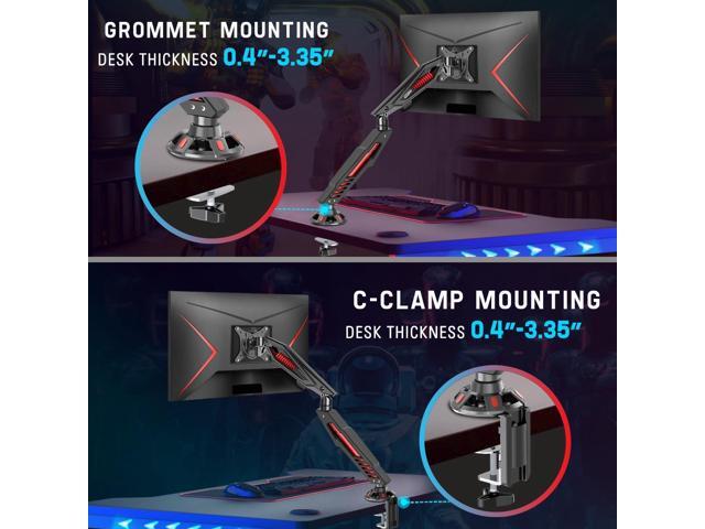 MOUNT PRO Single Gaming Monitor Stand - Mechanical Spring Monitor Mount, Adjustable Gaming Monitor Arm with C Clamp and Grommet Mounting Base -...