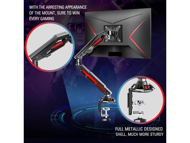 MOUNT PRO Single Gaming Monitor Stand - Mechanical Spring Monitor Mount, Adjustable Gaming Monitor Arm with C Clamp and Grommet Mounting Base -...