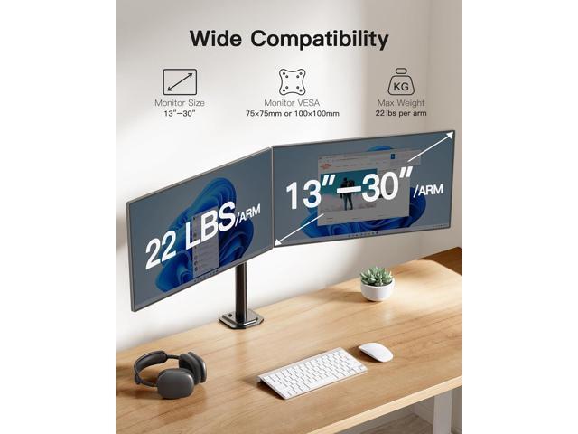 HUANUO Dual Monitor Mount for 2 Monitors up to 30 inches, Heavy Duty Dual Monitor Stand Holds up to 22 lbs, Dual Monitor Arm with Height Adjustable...