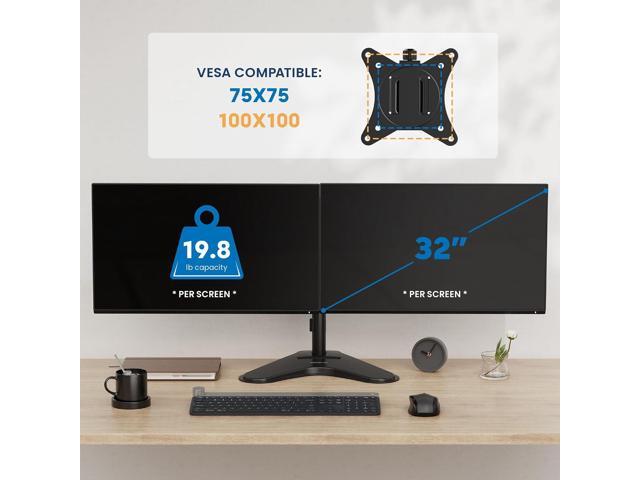 Mount-It! Dual Monitor Stand for Desk, Free Standing Monitor Stands for 2 Screens up to 19.8lbs per Arm, Fully Adjustable Dual Monitor Mount with...