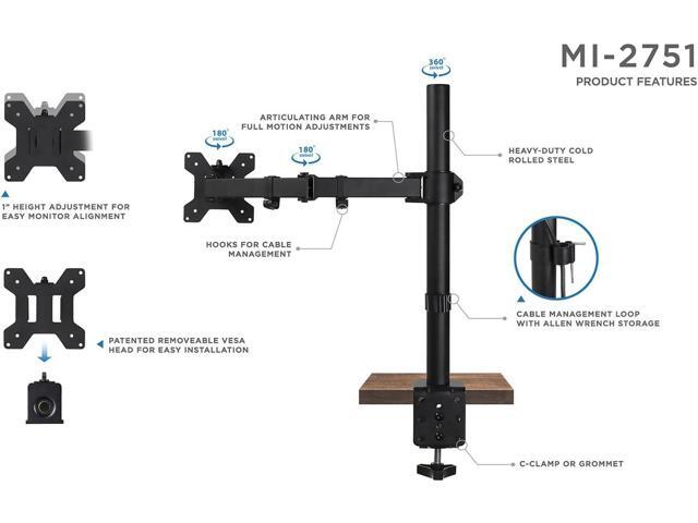 Mount-It! Single Monitor Arm Mount Desk Stand Full Motion Height Adjustable Articulating Tilt Fits 19 21 24 27 29 30 32 Inch VESA 75 100...