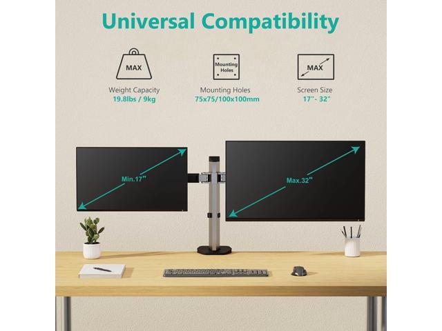 WALI Dual Monitor Mount, Monitor Arm Fits 2 Screens up to 32 inch, Dual Monitor Stand for Desk 19.8 lbs Weight Capacity per Arm Fully Adjustable...