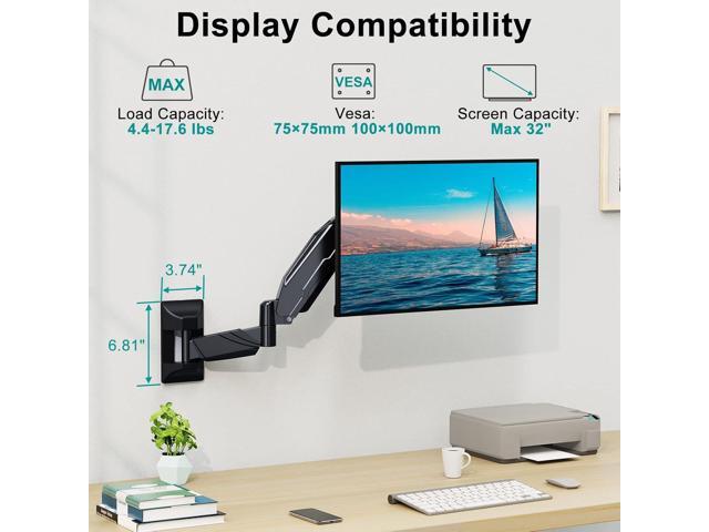 MOUNT PRO Monitor Wall Mount for 13 to 32 Inch Computer Screens, Single Monitor Arm with Tilt/Swivel/Rotation Adjustable, Gas Spring Wall Monitor...