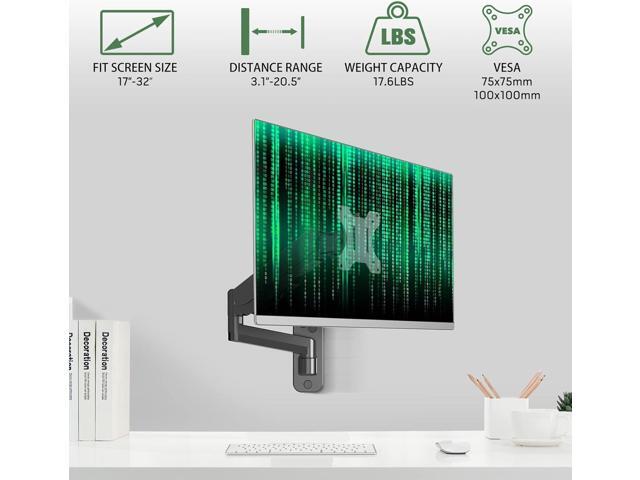 Monitor Wall Mount, Computer Monitor Wall Mount for 17-32 inch Flat/Curved Screens, Gas Spring Single Wall Mount Monitor Arm Holds up to 17.6lbs,...