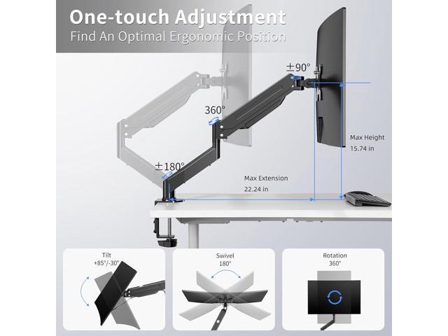 Suptek Single Monitor Mount - Adjustable Gas Spring Arm, Fits 17-33 inch Monitors, Holds up to 22 lbs, Black