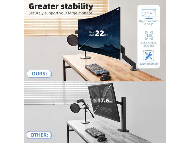 Suptek Single Monitor Mount - Adjustable Gas Spring Arm, Fits 17-33 inch Monitors, Holds up to 22 lbs, Black