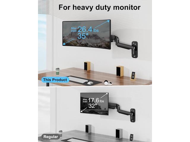Monitor Wall Mount Fits Max 35 Inch/26.4lbs Computer Screen, Ultrawide Premium Single Monitor Arm, Full Motion Gas Spring Wall Monitor Mount with...