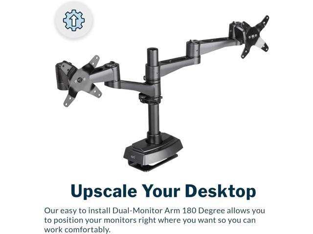 Vari Dual Monitor Arm 180 Degree - VESA Monitor Mount w/ 180 Degree Adjustment - Monitors up to 27 inches, 19.8 lbs - Double Monitor Arms for...