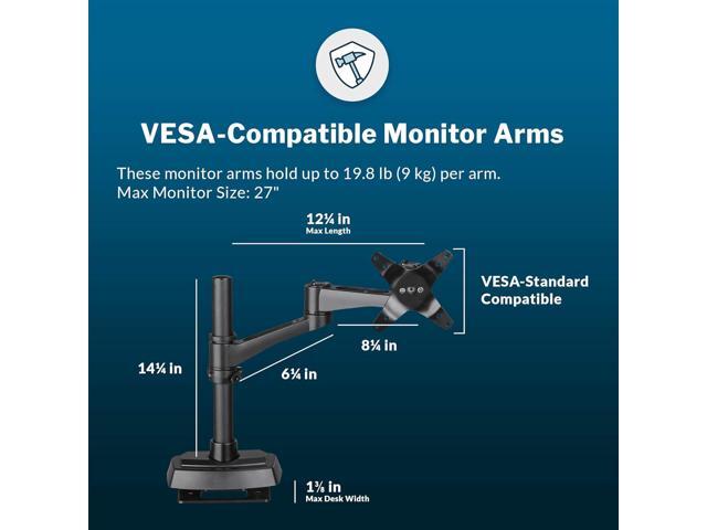 Vari Dual Monitor Arm 180 Degree - VESA Monitor Mount w/ 180 Degree Adjustment - Monitors up to 27 inches, 19.8 lbs - Double Monitor Arms for...