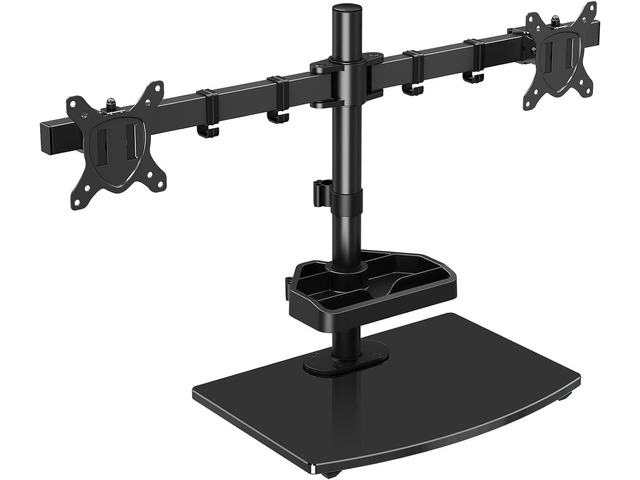 MOUNT PRO Dual Monitor Stand for 2 Screens up to 27 Inch, Freestanding Monitor Mount Holds Max 17.6 lbs, Adjustable Monitor Desk Mount with...