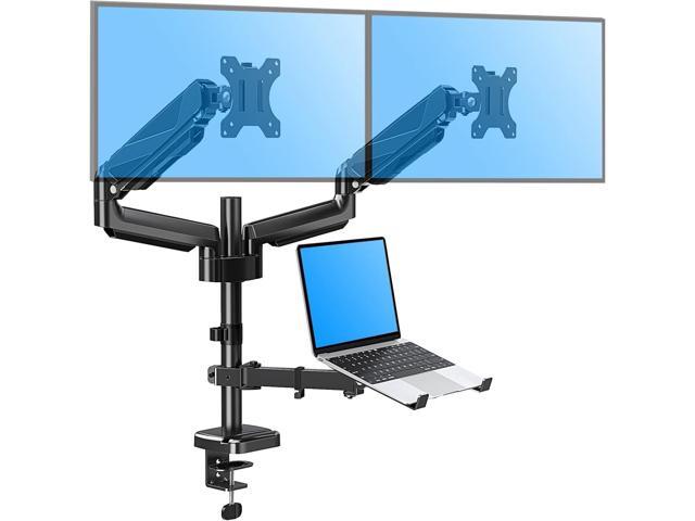 MOUNTUP Dual Monitor and Laptop Mount, Gas Spring Monitor Stand for 2 Max 27' Computer Screens, Laptop Tray Fits 10-17inch Notebook, Holds...