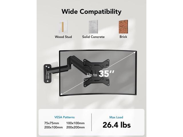 HUANUO Computer Monitor Wall Mount for 22 to 35 inch Flat Curved Screens, Single Wall Mount Monitor Arm Holds up to 26.4lbs, Height Adjustable Full...