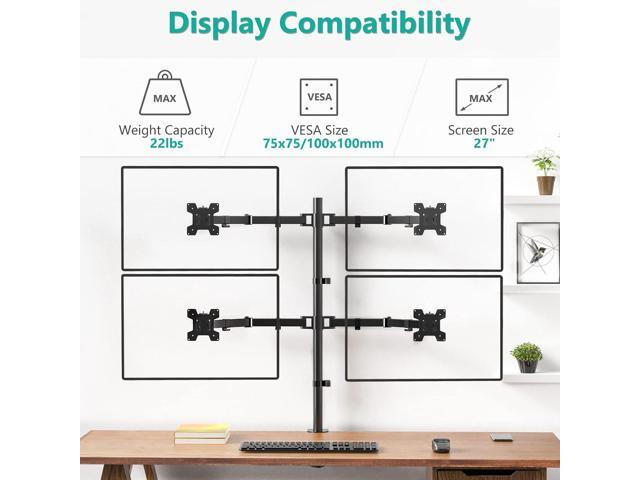 WALI Quad Monitor Desk Mount, 4 Monitor Stand Fits Heavy Duty Computer Screen up to 27 inch, Full Adjustable Monitor Arm holds up to 22 lbs per Arm...