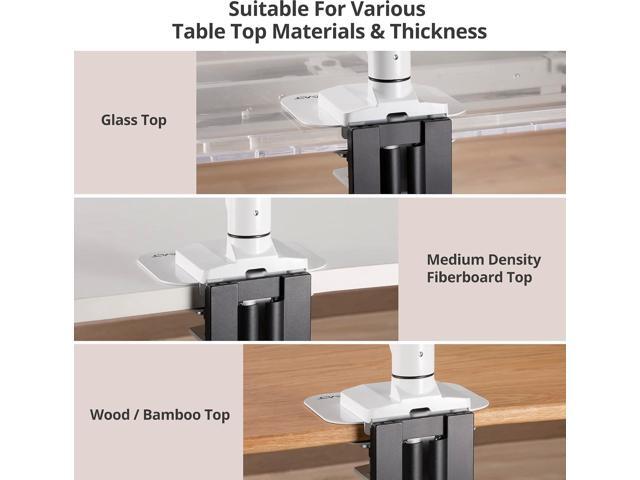 AVLT Adjustable Reinforcement Plate Bracket Mount for Fragile Tabletop - Supports Monitor Stand with C Clamp Or Grommet Installation - White