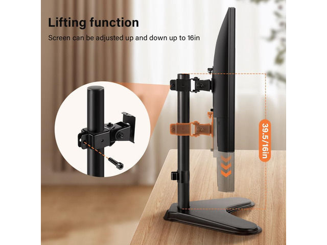 KKTONER Single Computer Monitor Stand Metal Base Free Standing Desk Vesa Mount for 13 inch to 32 inch Screen Height Adjustable Monitor Mount Full...