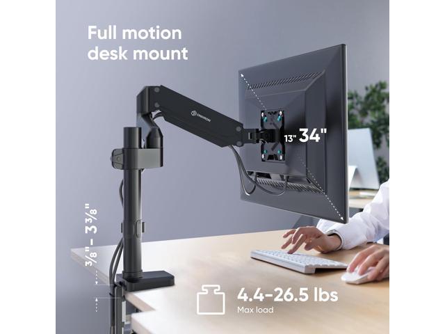 ONKRON Single Monitor Arm for 13-34 Inch Monitor, Gas Spring Monitor Arm Single up to 26.5 lbs - Desk Monitor Mount VESA 75x75-100x100 / Tilt...