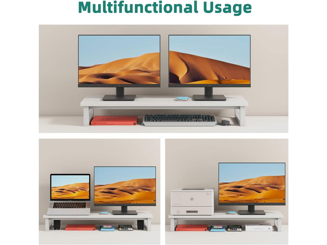 Dual Monitor Stand Riser, 39Inch Large Monitor Stands for 2 Monitors, Computer Monitor Stand, Wooden Desktop Oraganizer Shelf for Office Desk...