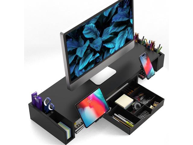 Simple Houseware Desk Dual Monitor Stand Riser with Drawer, Black