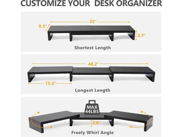TAVR Dual Monitor Stand Riser Office Desktop Organizer Stand for 2 Monitors, Adjustable Length and Angle 3 Shelf, Extra Long Multifunctional Stand...