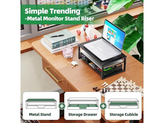 Simple Trending-Metal Monitor Stand Riser and Computer Desk Organizer with Drawer for Laptop, Computer, iMac, Black
