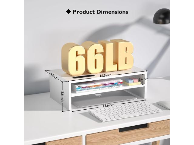 BONTEC Monitor Stand Riser White, 2 Tiers Wood Monitor Riser Stand with Storage Organizer, Desktop Ergonomic Monitor Stand Riser with Cellphone...