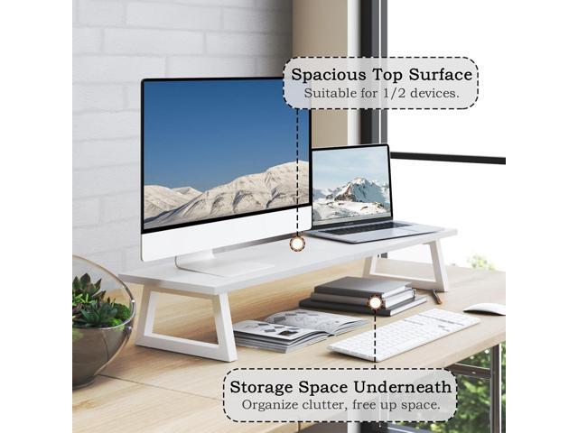 TEAMIX White Dual Monitor Riser, 31.5 inch Long Monitor Stand Riser Wide TV Stand Riser White Monitor Stand for 2 Monitors Wood & Steel Desktop...