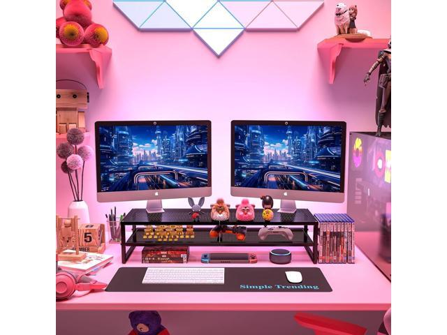 Simple Trending 2 Tier Metal Dual Monitor Stand Riser,Computer Office Desktop Organizer for 2 Monitors With 32'x10' Mouse Pad,for...
