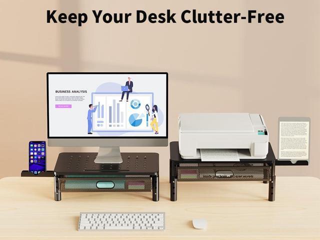 Zimilar 2 Pack Monitor Stand Riser with Metal Drawer, 3 Height Adjustable Monitor Riser with Phone Holder for Printer, Laptop, Premium Metal...