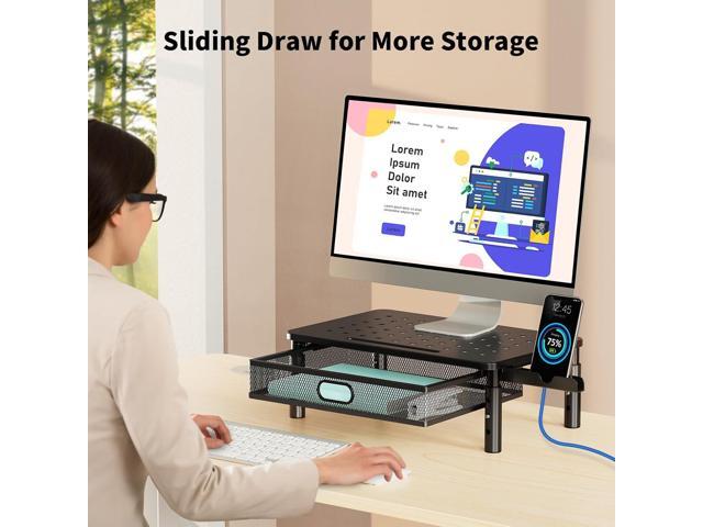 Zimilar 2 Pack Monitor Stand Riser with Metal Drawer, 3 Height Adjustable Monitor Riser with Phone Holder for Printer, Laptop, Premium Metal...