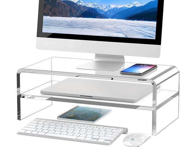 Clear Acrylic Monitor Stand Riser 2 Tier, 5.12 Inches High Clear Computer Desk Organizer Shelf for Multi Media PC Storage Laptop