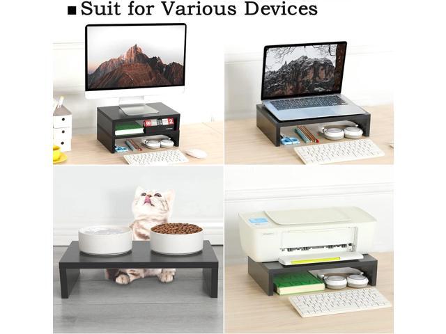 TEAMIX 2-Tier Wood Monitor Stand Riser for 2 Monitors, Laptops, and PCs - Black, 2 Pack
