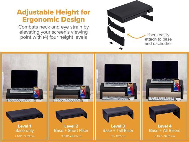 Bostitch Konnect Adjustable Monitor Riser with Drawer & Cell Phone Holder, Laptop Stand for Desk, 4 Height Levels, Cable Management & Rubber Feet