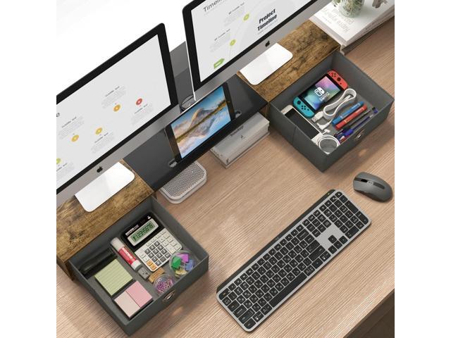 WESTREE Dual Monitor Stand Riser with Two Drawers, Extra Large Storage for 2 Monitors, Desktop Oraganizer Computer,Laptop,Screen,Printer,TV