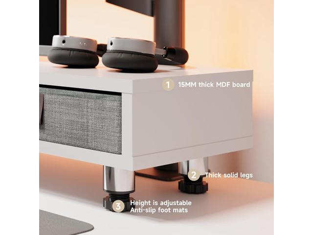 Fenge Monitor Stand, Dual Monitor Stand with 2 Drawers, Monitor Riser for 2 Monitors, Adjustable Height Computer Stand, Office Monitor Stands for...