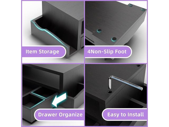 Simple Trending Monitor Stand Riser and Computer Wood Desk Organizer with Drawer and Pen Holder for Laptop, Computer, iMac, Black