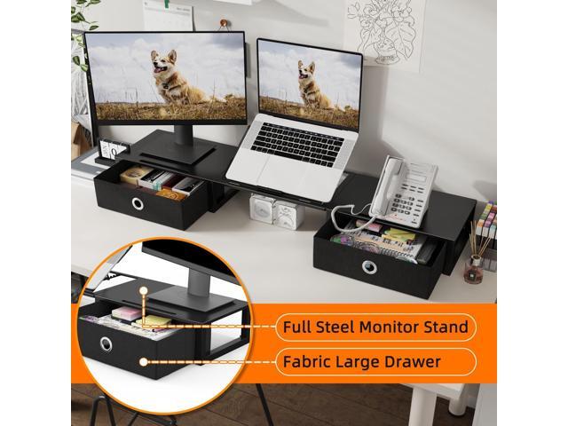 WESTREE Monitor Stand Riser with Adjustable Laptop Stand Riser, Steel Frame Dual Monitor Stand with Two Drawers for 2 Monitors, Desktop Oraganizer...
