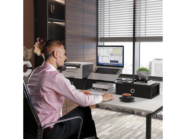 WESTREE Monitor Stand Riser with Adjustable Laptop Stand Riser, Steel Frame Dual Monitor Stand with Two Drawers for 2 Monitors, Desktop Oraganizer...
