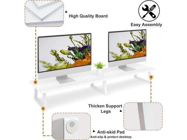 TEAMIX White Dual Monitor Riser for 2 Monitors,-42inch, Wood Desktop Dual Stand with Metal Legs, Long Screen/PC/Laptop Storage,Computer Shelf TV...
