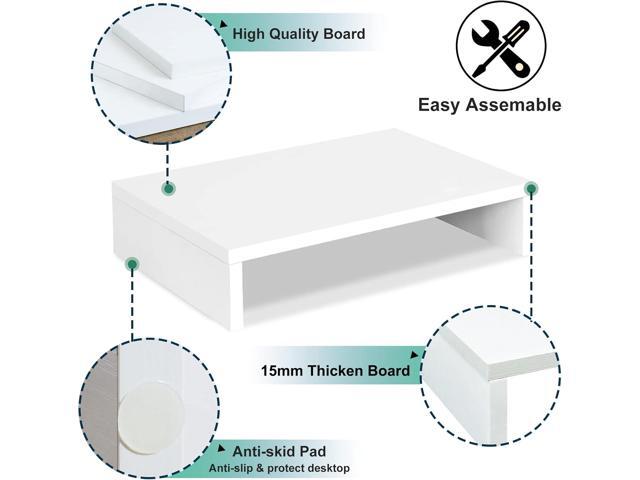 TEAMIX 14.2 inch White Monitor Stand Riser, Wood Monitor Riser with Storage for Desk Small Monitor Stand TV/Screen/PC/Laptop Riser Computer Stand...