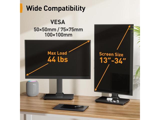 Perlegear Monitor Stand, Freestanding Monitor Mount for 13-34 inch Screens with 360 Degree Rotation, 5 Height Settings, Adjustable Desk Riser with...