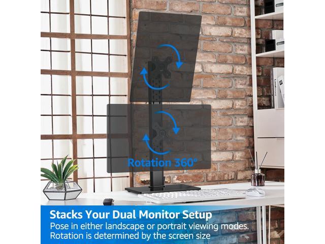 MOUNTUP Vertical Dual Monitor Stand, Stack Two Screens up to 32 inches,17.6 Lbs, Free-Standing Monitor Desk Mount, Monitor Riser with Swivel, Tilt,...