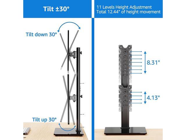 MOUNTUP Vertical Dual Monitor Stand, Stack Two Screens up to 32 inches,17.6 Lbs, Free-Standing Monitor Desk Mount, Monitor Riser with Swivel, Tilt,...